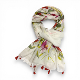 Lily Flower Print Cotton Blend Scarf
