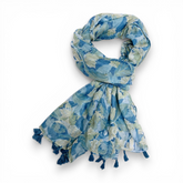 Feather Leaves Floral Print Cotton Blend Scarf