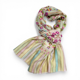 Mosaic Floral Print Cotton Blend Scarf