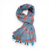 Lotus Floral Print Cotton Blend Scarf