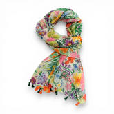 Happy Garden Floral Print Cotton Blend Scarf