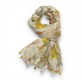 Iris Tulip Floral Print Cotton Blend Scarf