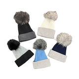Colorblock Pom Pom Beanie Hat