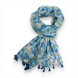 Feather Leaves Floral Print Cotton Blend Scarf