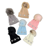 Rhinestone Pom Pom Beanie Hat