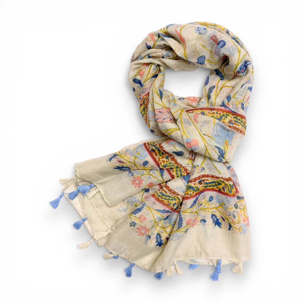 Vintage Floral Print Cotton Blend Scarf