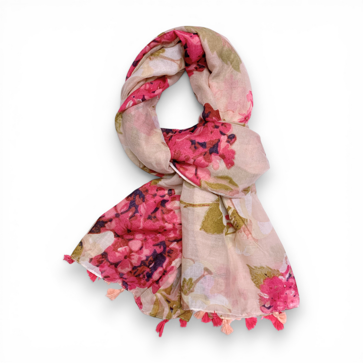 Hydrangea Floral Print Cotton Blend Scarf