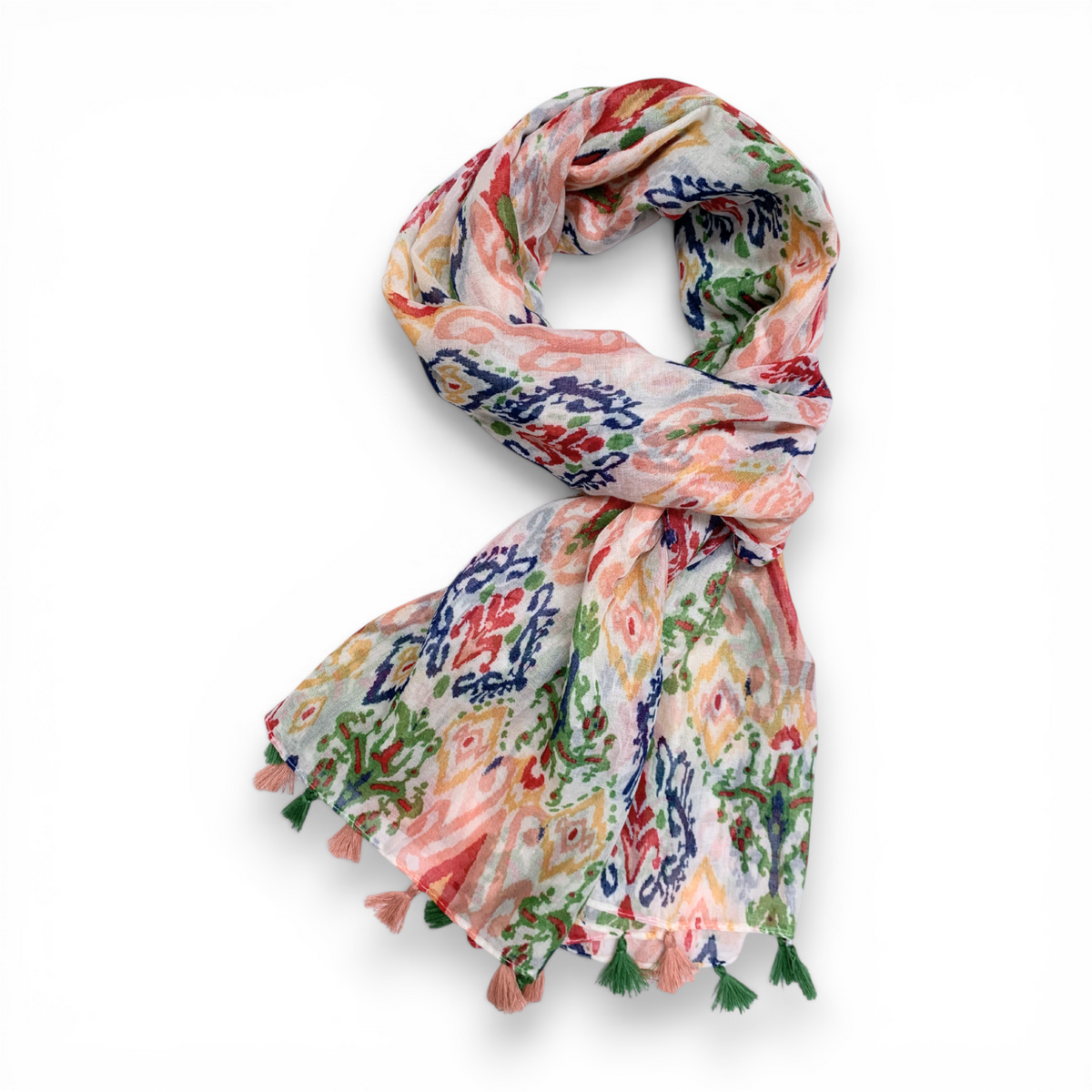 Boho Ikat 2613 Flower Print Cotton Blend Scarf