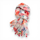Floral Garden Print Cotton Blend Scarf