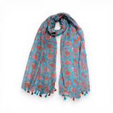 Lotus Floral Print Cotton Blend Scarf