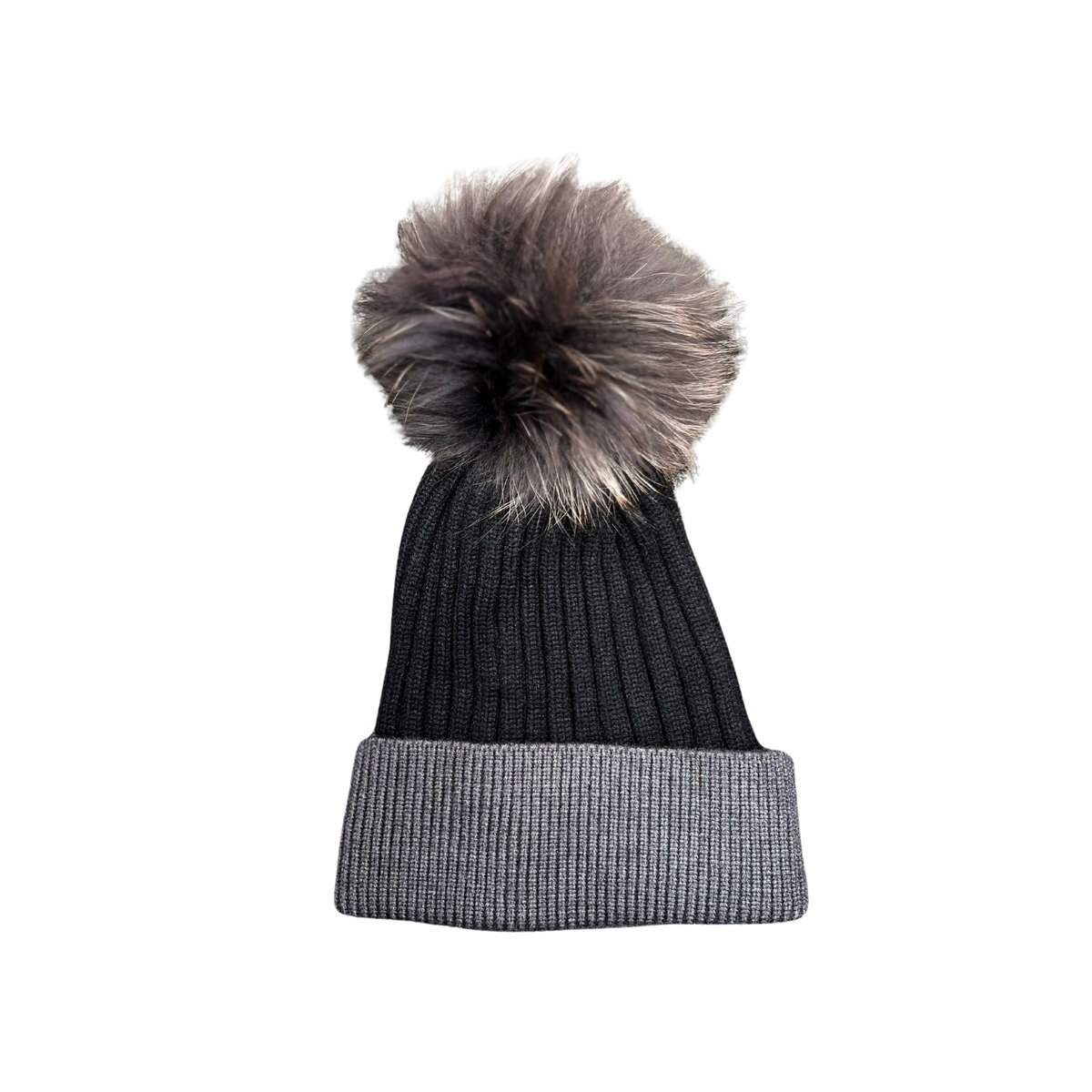 Colorblock Pom Pom Beanie Hat