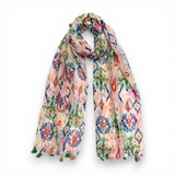 Boho Ikat 2613 Flower Print Cotton Blend Scarf