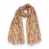 Geraniums Flower Print Cotton Blend Scarf