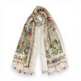 Flower Birds Print Cotton Blend Scarf