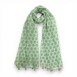 Triple Flower Print Cotton Blend Scarf