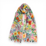 Happy Garden Floral Print Cotton Blend Scarf