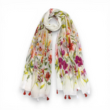 Lily Flower Print Cotton Blend Scarf