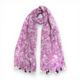 Sakura Floral Print Cotton Blend Scarf