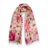 Hydrangea Floral Print Cotton Blend Scarf
