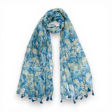 Feather Leaves Floral Print Cotton Blend Scarf