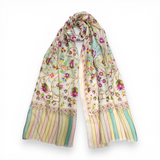 Mosaic Floral Print Cotton Blend Scarf