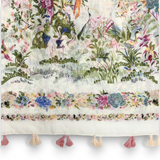 Flower Birds Print Cotton Blend Scarf