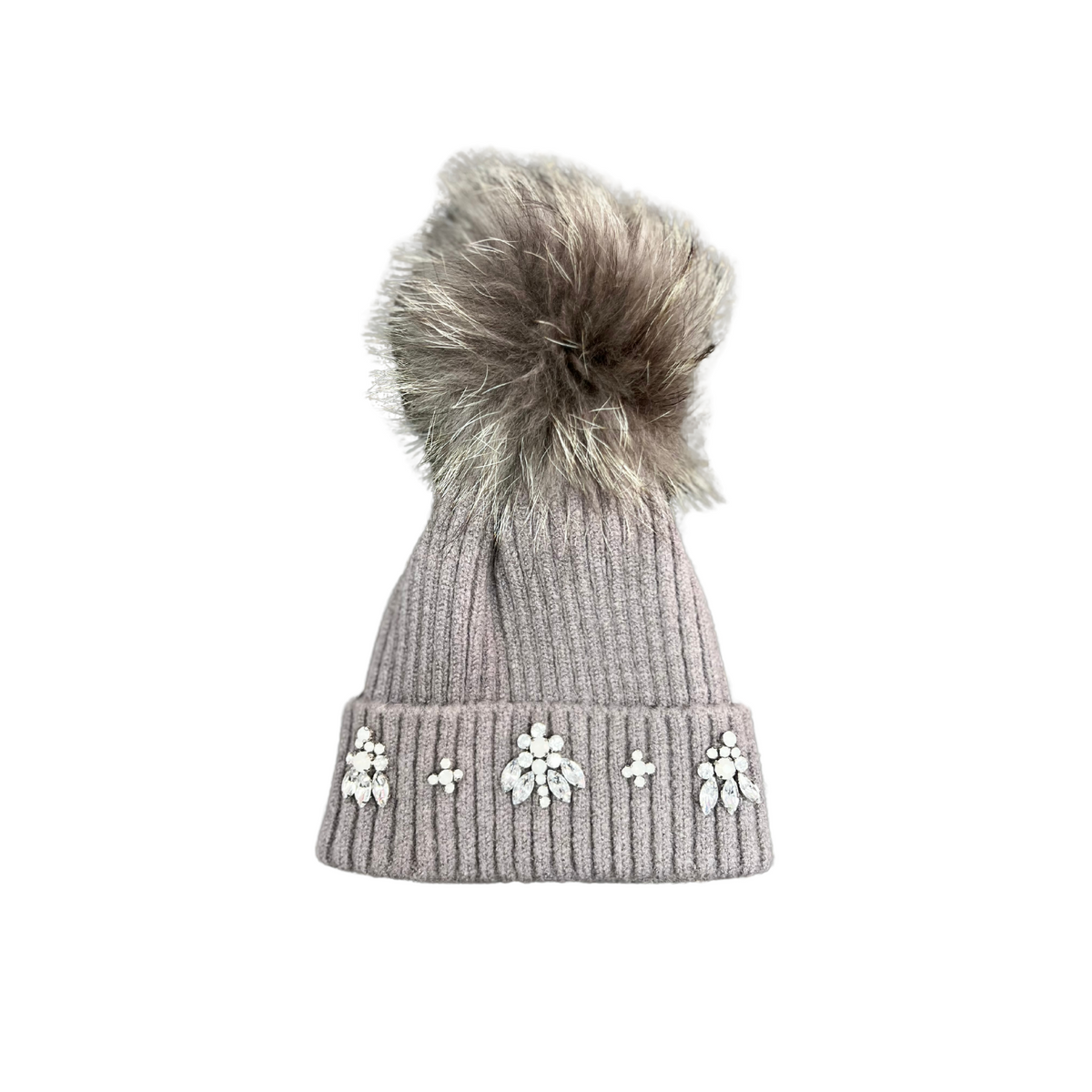 Rhinestone Pom Pom Beanie Hat