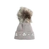 Rhinestone Pom Pom Beanie Hat