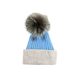 Colorblock Pom Pom Beanie Hat