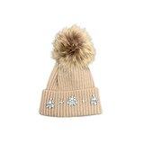 Rhinestone Pom Pom Beanie Hat