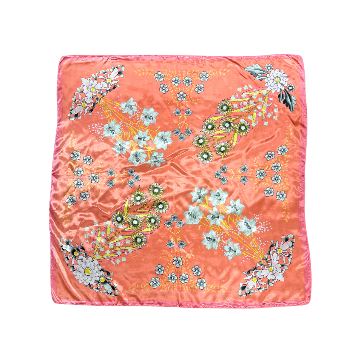 Multi-floral Pattern Silk Touch Square Scarf