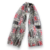UK Newspaper Print Union Jack Flag on Lightweight Scarf